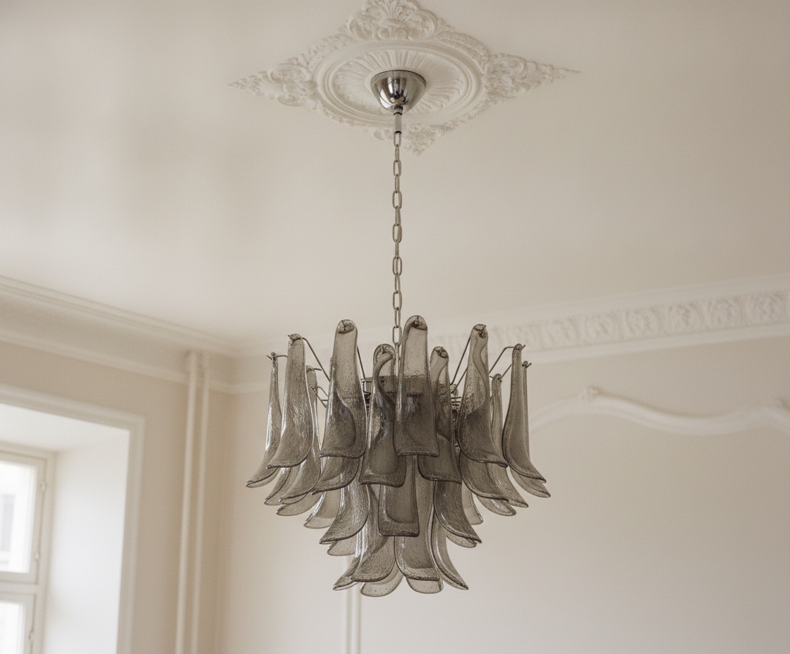 Handblown Smoked Murano Petal Chandelier – 36 Glass Petals