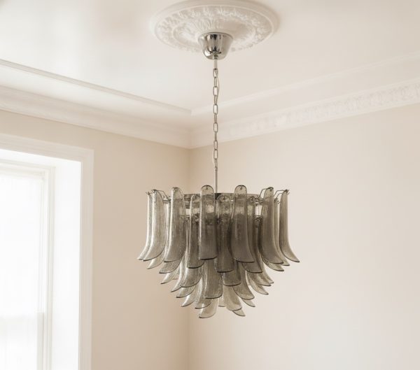 Handblown Smoked Murano Petal Chandelier – 53 Glass Petals