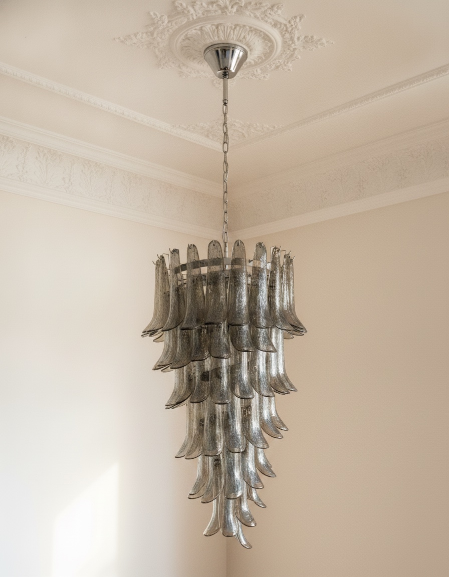 Handblown Smoked Murano Petal Chandelier – 83 Glass Petals