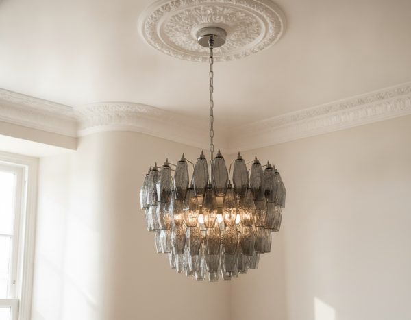 Handblown Smoked Murano Poliedri Chandelier – 111 Poliedri Glass