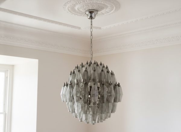 Handblown Smoked Murano Poliedri Chandelier – 140 Poliedri Glass