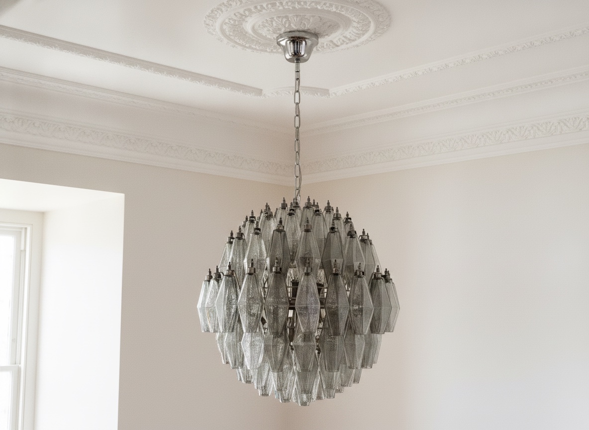 Handblown Smoked Murano Poliedri Chandelier – 140 Poliedri Glass