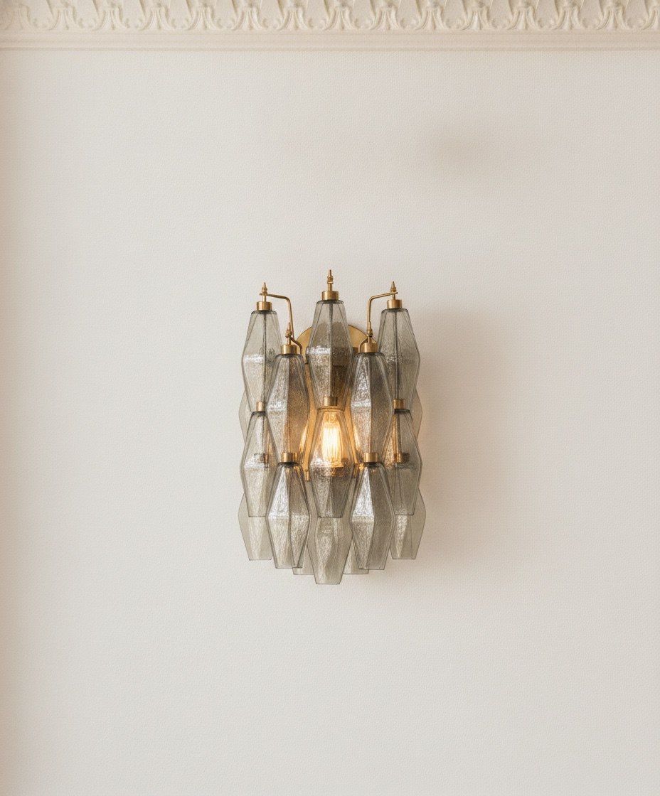 Handblown Smoked Murano Poliedri Wall Sconce – Set of 2