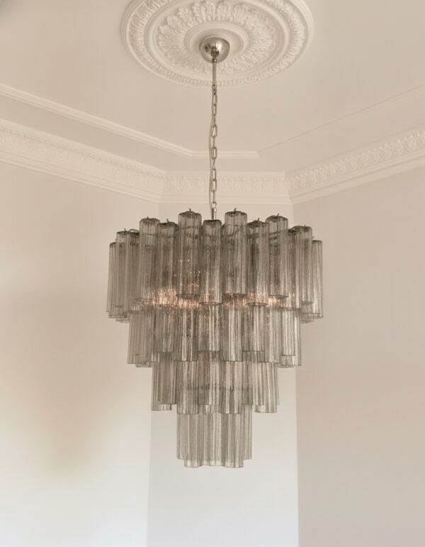 Handblown Smoked Murano Tiered Chandelier – 80 Glasses