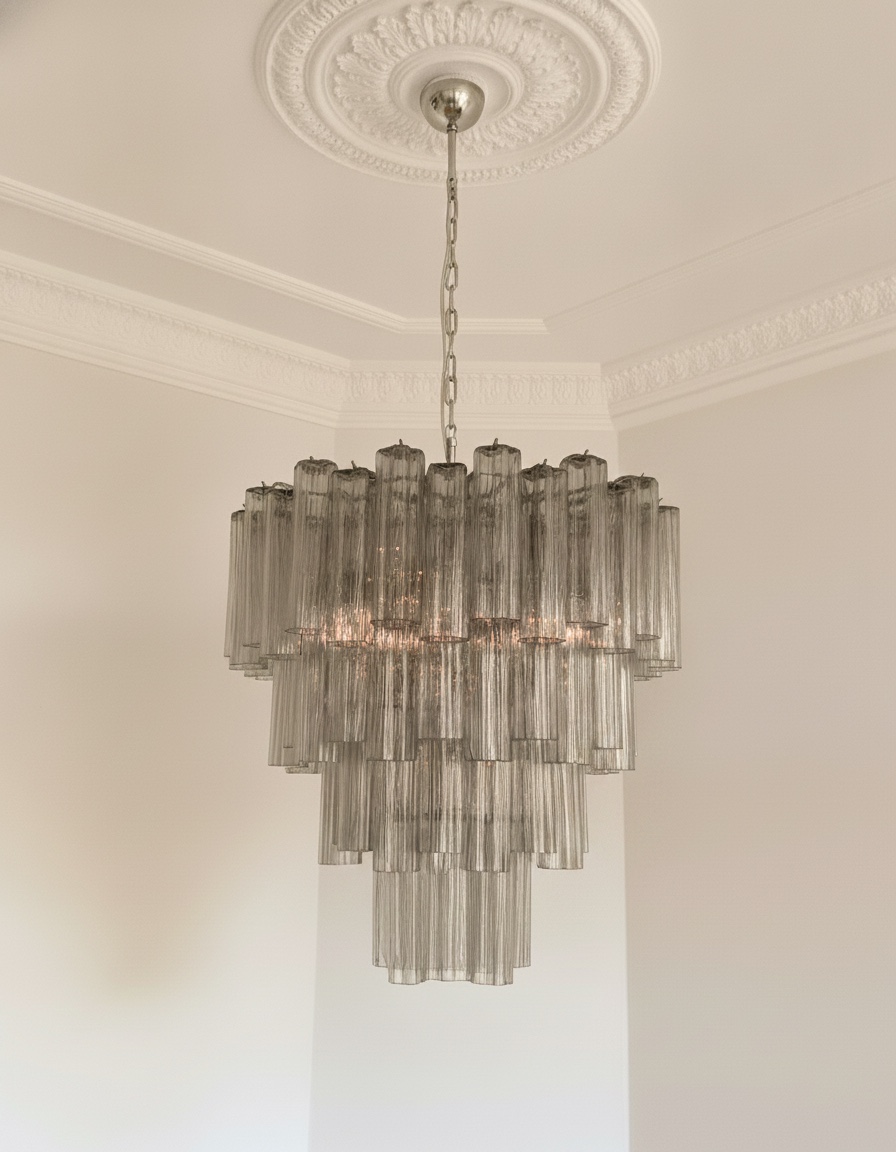 Handblown Smoked Murano Tiered Chandelier – 80 Glasses
