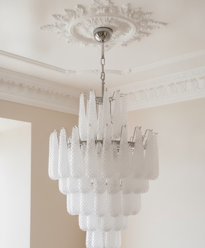 Handblown Transparent Murano Drops Chandelier – 85 Glass Drops