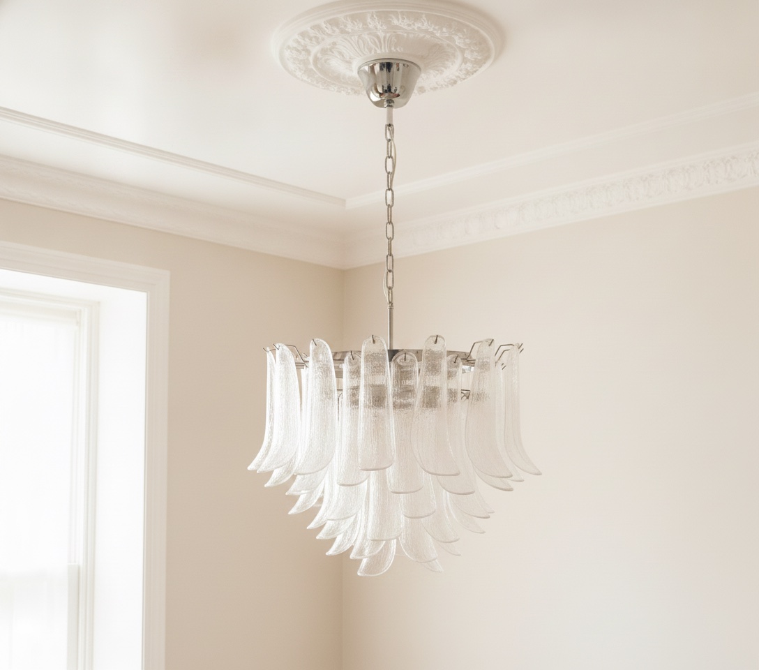 Handblown Transparent Murano Petal Chandelier – 53 Glass Petals