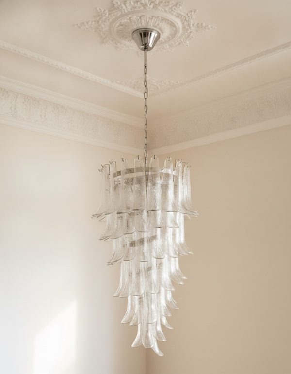 Handblown Transparent Murano Petal Chandelier – 83 Glass Petals