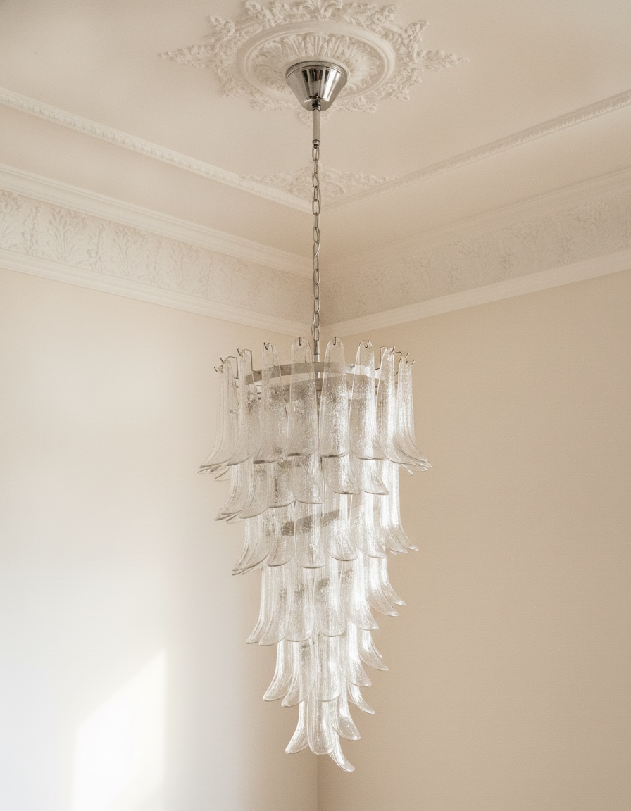 Handblown Transparent Murano Petal Chandelier – 83 Glass Petals