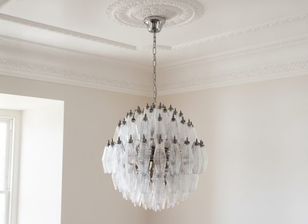Handblown Transparent Murano Poliedri Chandelier – 140 Poliedri Glass