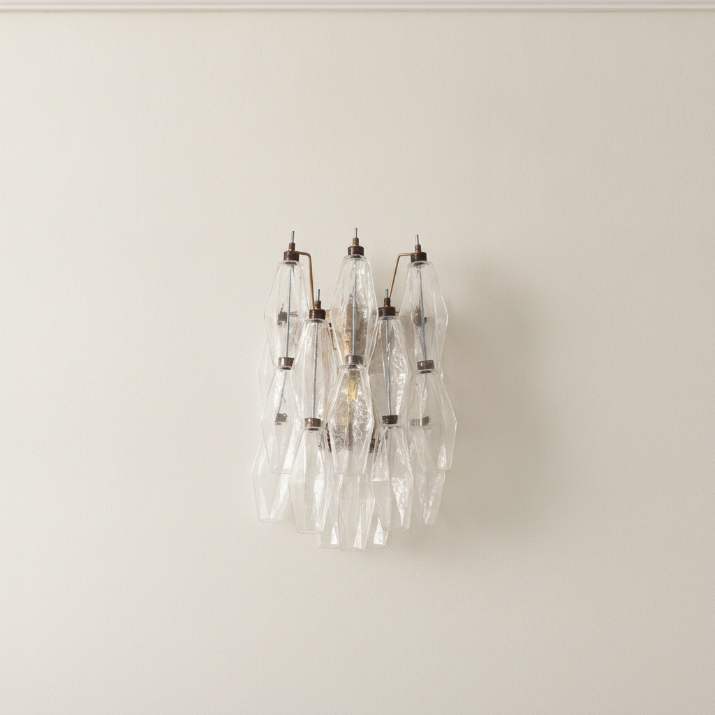 Transparent Murano Poliedri Wall Sconces – Set of 2 — handblown Murano glass, made to order in Italy
