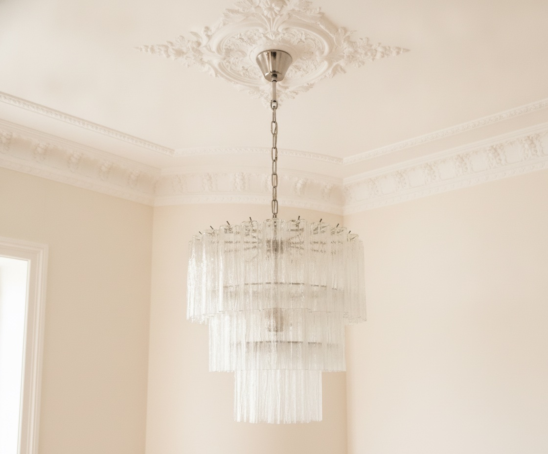Transparent Murano Tubular Chandelier – 52 Glass Prisms — handblown Murano glass, made to order in Italy