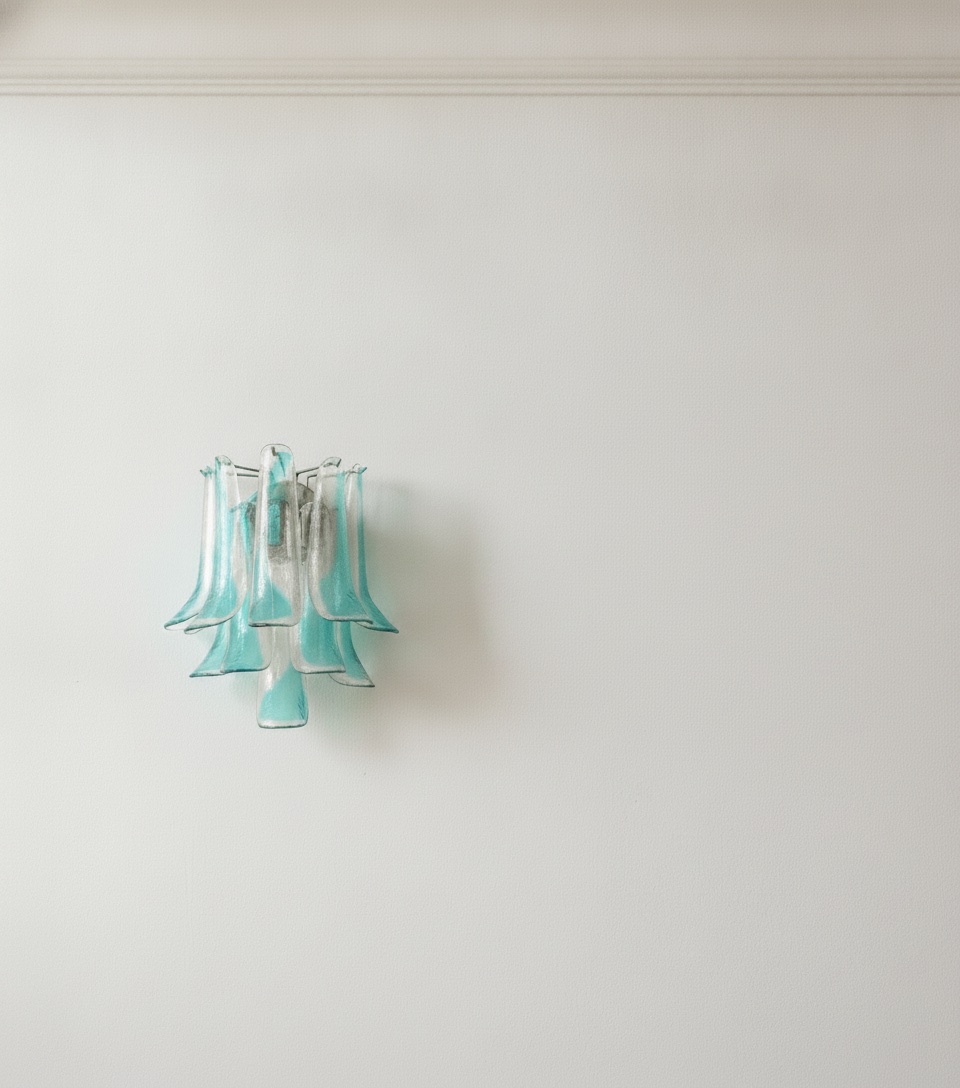 Turquoise Murano Petal Wall Sconce – 10 Glass Petals – Set of 2 — handblown Murano glass, made to order in Italy