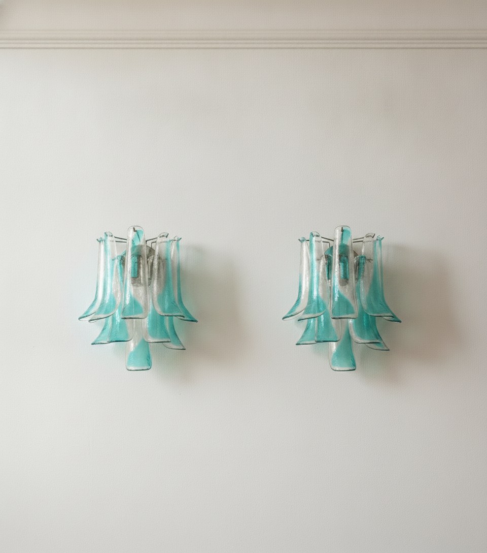 Murano Petal Wall Sconce – 10 Glass Petals – Set of 2 — handblown Murano glass, made in Italy