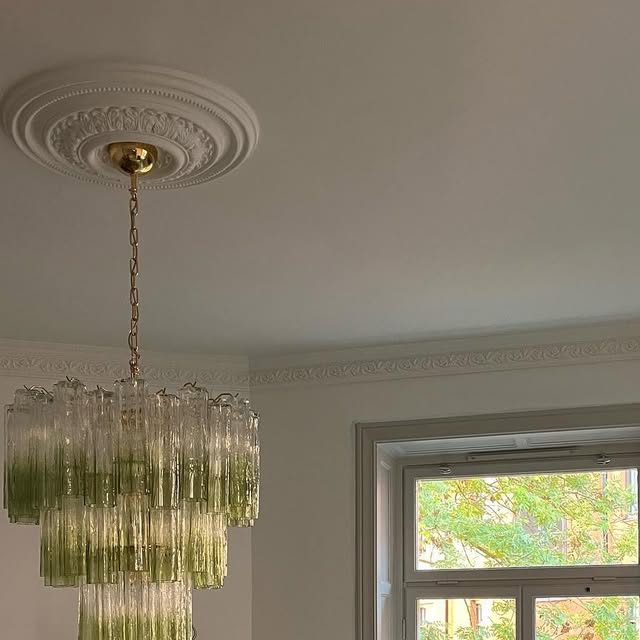 Handblown Two-Coloured Tubular Chandelier – 48 Prisms (Made to Order) in a Swedish home — ODO Items