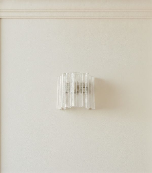 Handblown White Alabaster Murano Tube Wall Sconces – 5 Glass Tubes – Set of 2