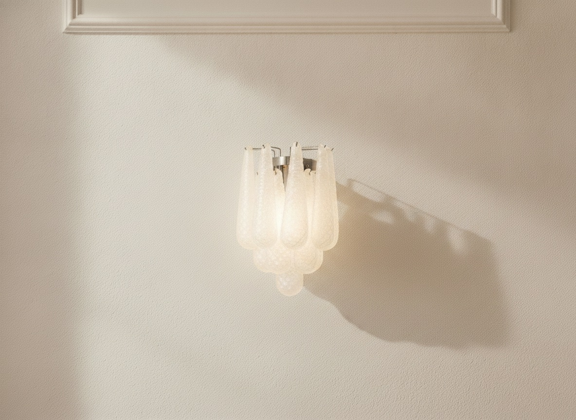 White Murano Drops Wall Sconce – 10 Glass Drops – Set of 2 — handblown Murano glass, made to order in Italy