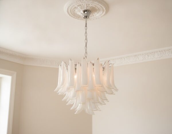 White Murano Petal Chandelier – 53 Glass Petals — handblown Murano glass, made to order in Italy