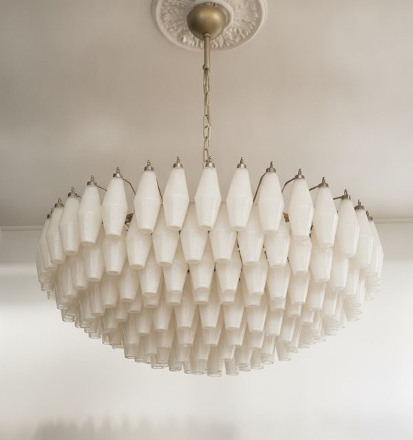 Handblown White Murano Poliedri Chandelier – 185 Poliedri Glass