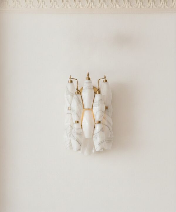 Handblown White Murano Poliedri Wall Sconces – Set of 2