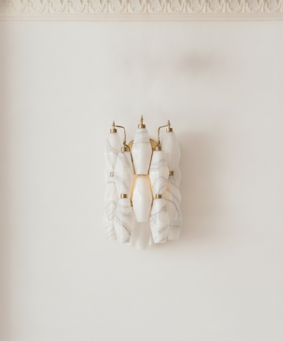 White Murano Poliedri Wall Sconces – Set of 2 — handblown Murano glass, made to order in Italy