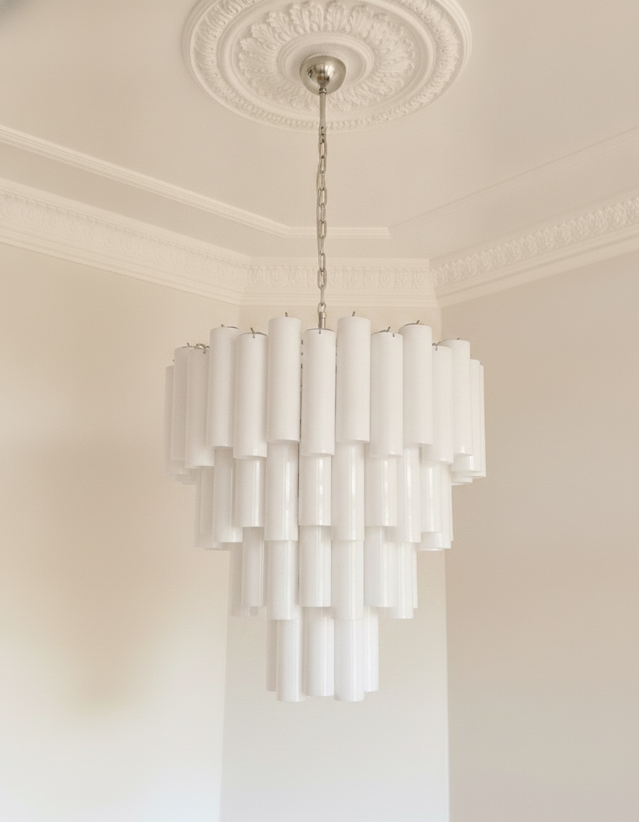 Matte White Murano Tiered Chandelier – 80 Glasses — handblown Murano glass, made to order in Italy
