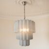 Matte White Murano Tubular Chandelier – 52 Glass Prisms — handblown Murano glass, made to order in Italy
